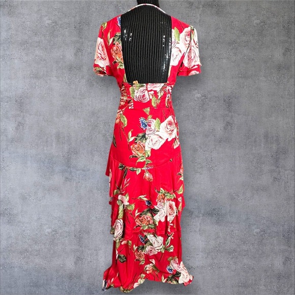 AFRM Micah Corset Tiered Maxi Floral Dress Slit Flutter Sleeves Size Small Read - Picture 4 of 14